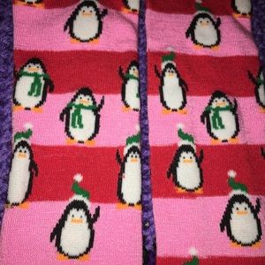Ladies knee high socks. Red and Pink striped with penguins 🐧
